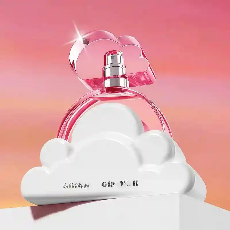 Ariana White Cloud 100ml EDT: Pink women's perfume in a signature white cloud-shaped bottle for long-lasting fragrance.