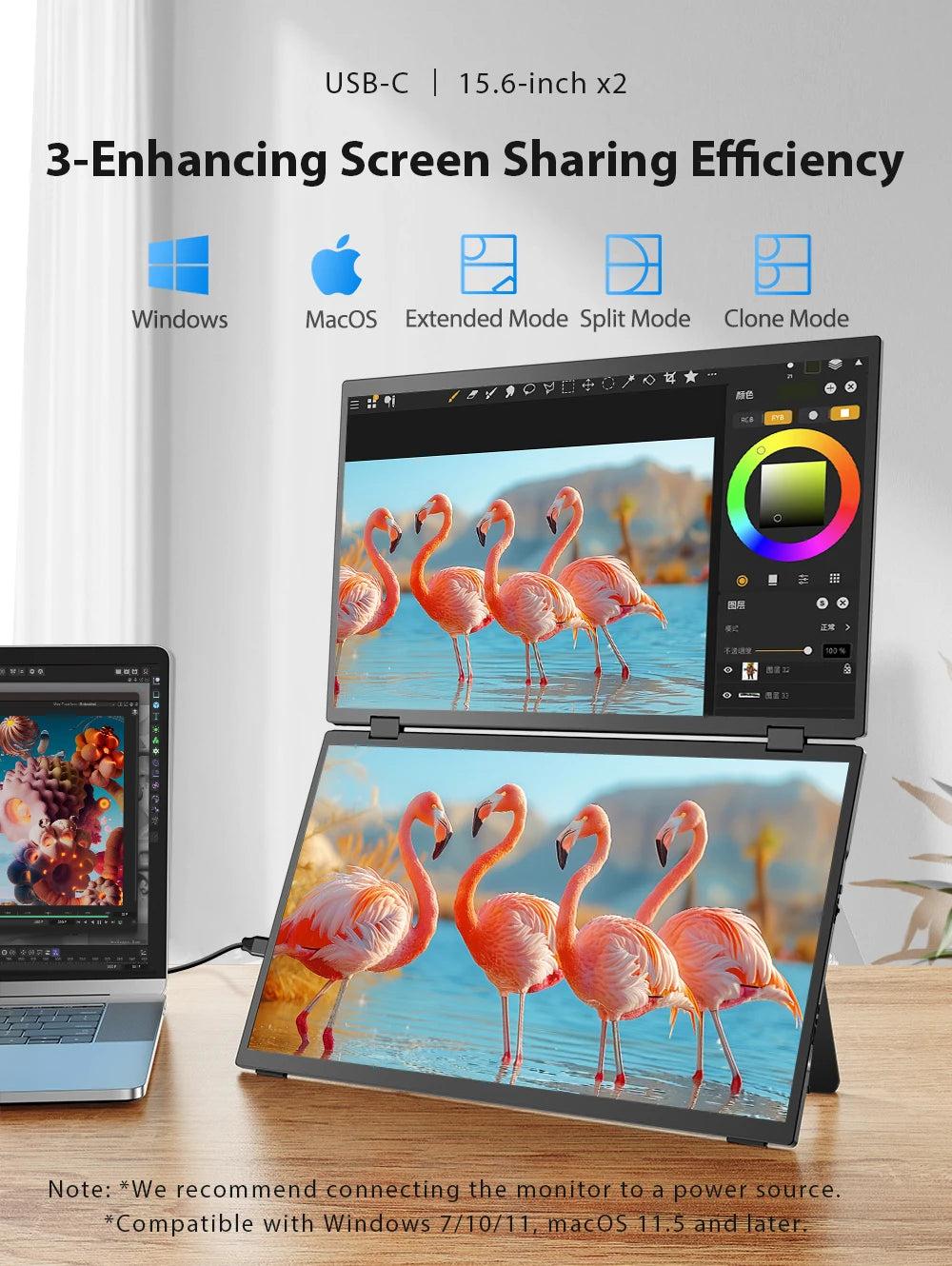 UPERFECT Laptop Screen Extender 15.6" 1080P Dual Screen with Speaker HDMI USB-C Triple Monitor for Laptop MacBook Surface PC Xbo