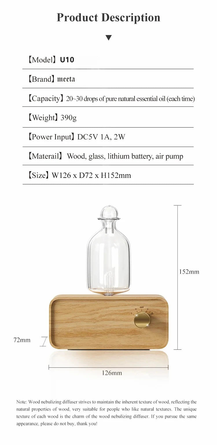 Nebulizing Essential Oil Diffuser Waterless Operated Aromatherapy Diffuser for Home Wood and Glass Aroma Diffuser Scent Machine