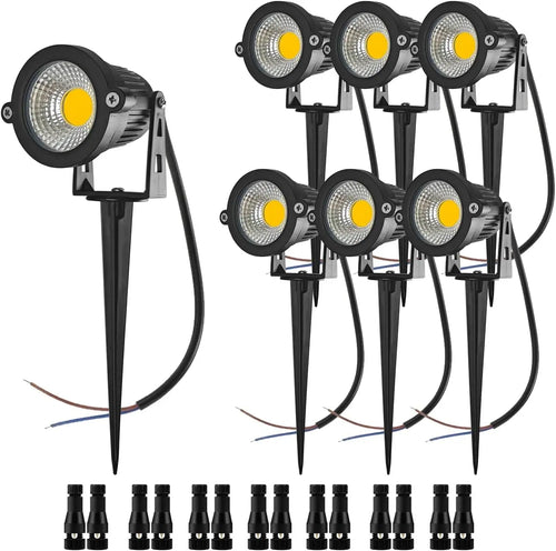 10-pack black LED landscape spotlights with angled heads and connected cables