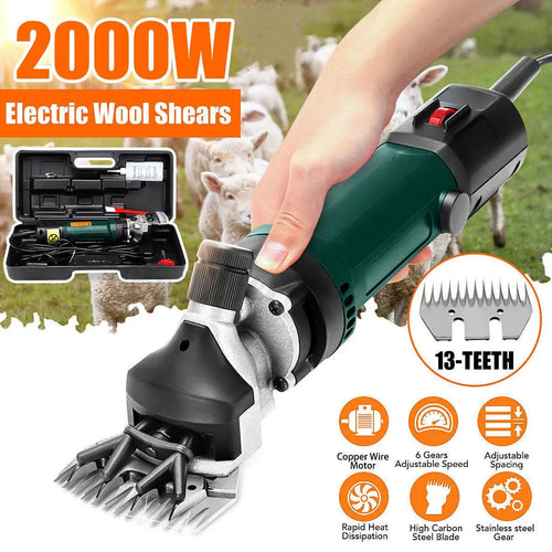 Electric sheep clipper with green body and 13-tooth trimming blade