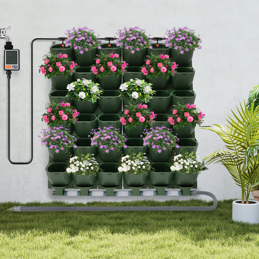 36 Cups Vertical Wall Planter Kit W/Auto Drip Irrigation Smart Timer & LCD Display Home Garden Grow Bag Garden Planter