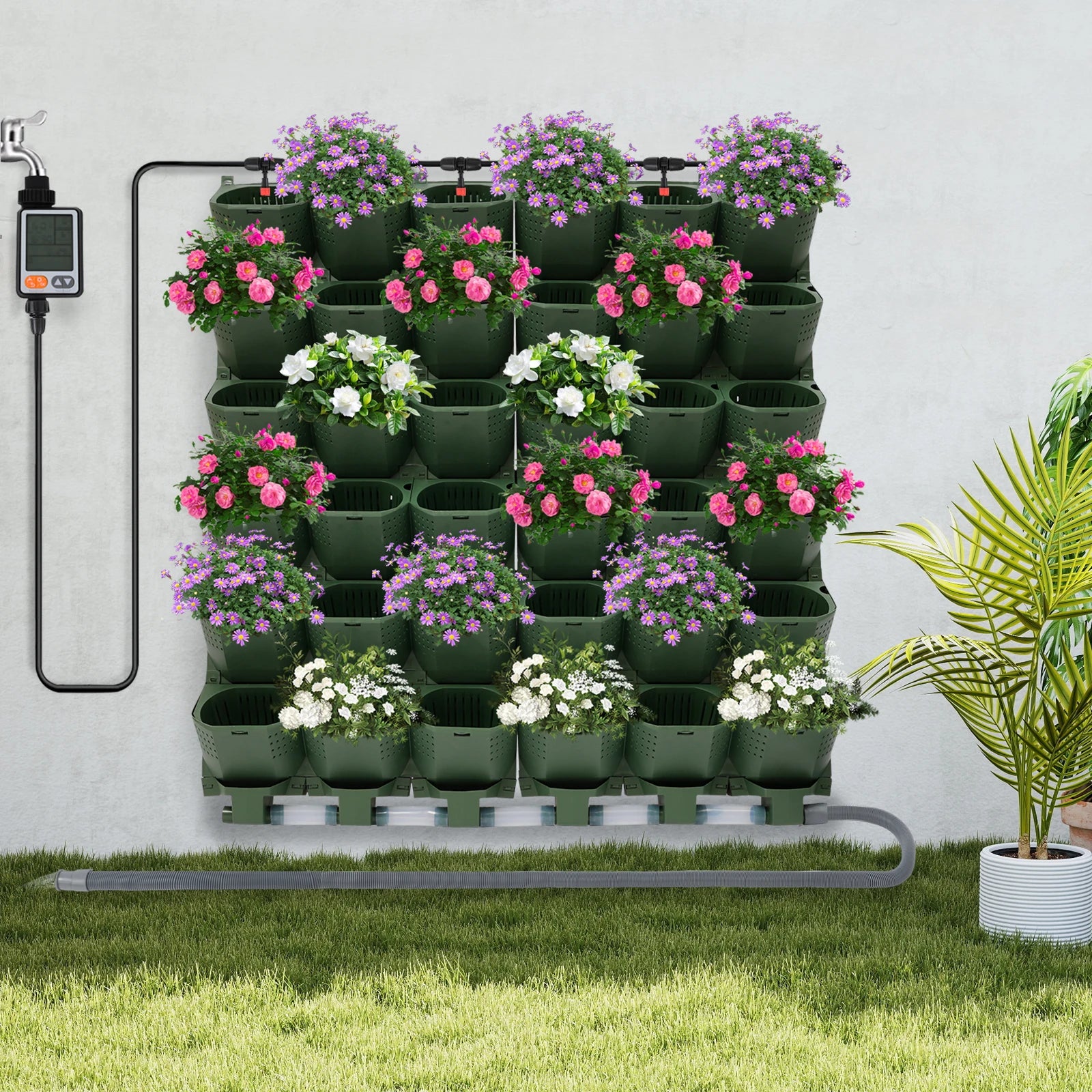 36 Cups Vertical Wall Planter Kit W/Auto Drip Irrigation Smart Timer & LCD Display Home Garden Grow Bag Garden Planter
