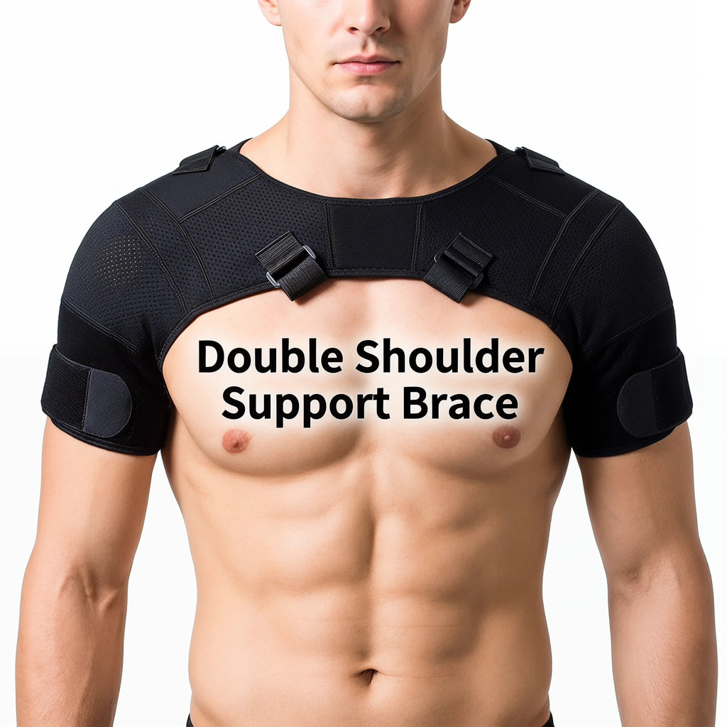 Double Shoulder Brace Adjustable Breathable Neoprene Compression Support Cross Strap for Men Women Sports Injury Pain Relief