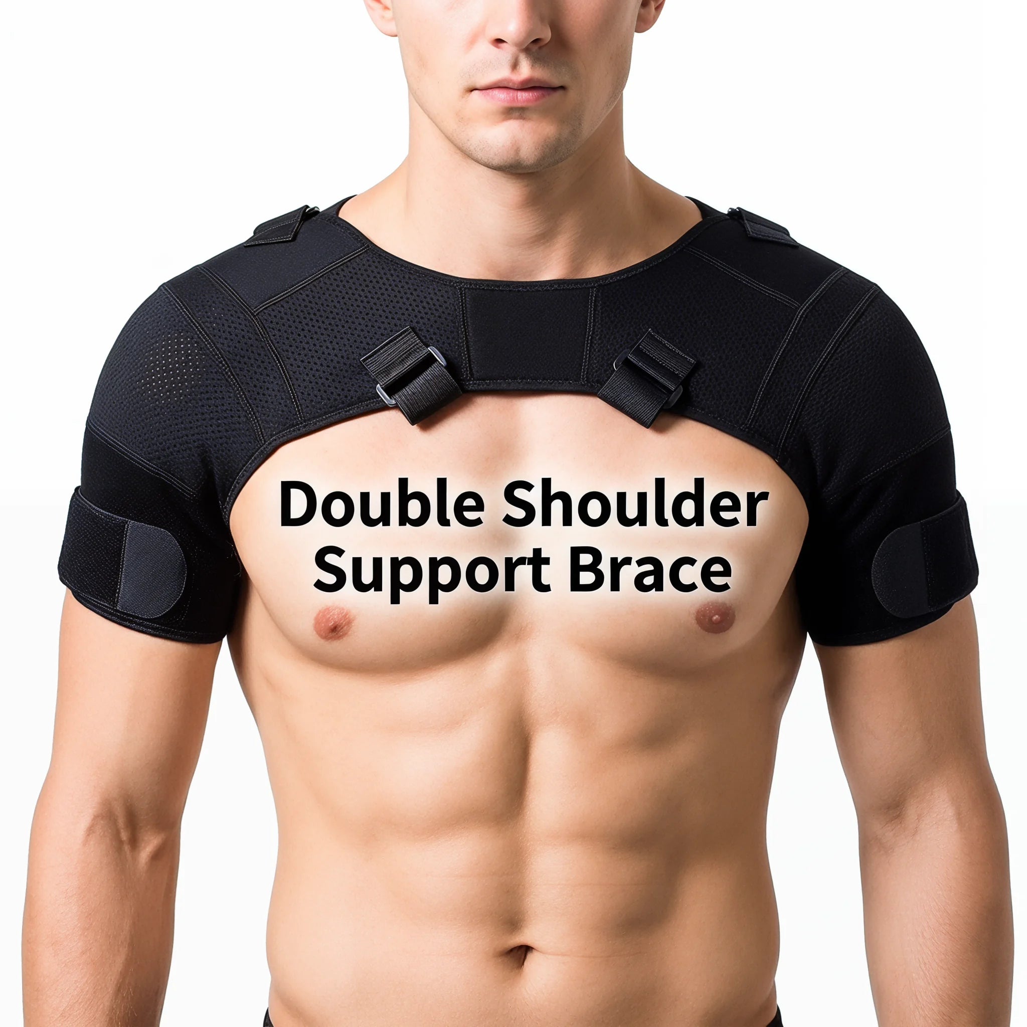 Double Shoulder Brace Adjustable Breathable Neoprene Compression Support Cross Strap for Men Women Sports Injury Pain Relief