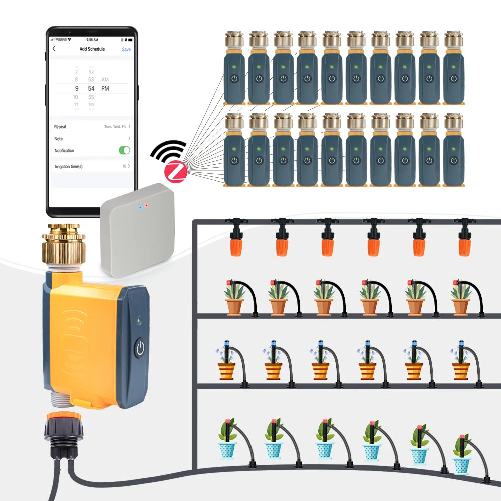 20m Garden Zigbee Timer Multiple Types of Sprinkler Irrigation Kit 1/4'' Hose Smart Application Remote Control Watering System