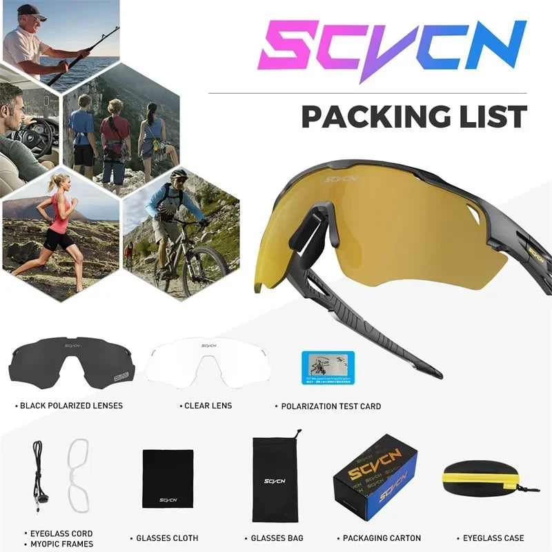 2024 SCVCN Cycling Sunglasses Fashion Polarized MTB Glasses Bicycle UV400 Cycle Eyewear Photochromic Bike Goggles for Men Women