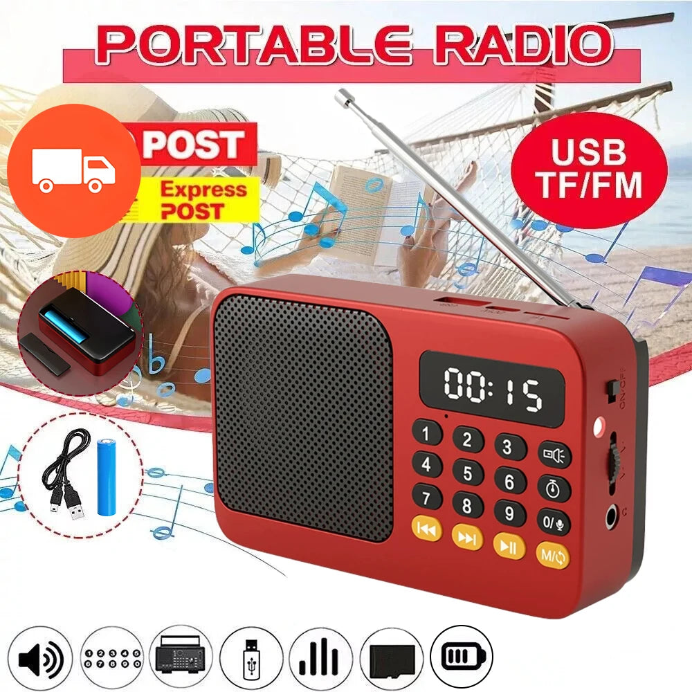 FM Radio Portable Speaker Bluetooth 5.0 with LED Light Support Recording TF Card USB Play Wireless Speaker Radio FM Receiver