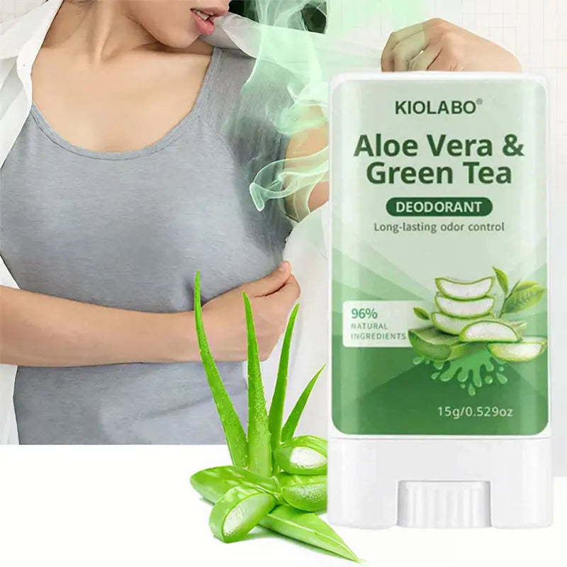 Tidesmit Aloe Vera & Green Tea deodorant stick for sweat odor reduction and fresh travel-friendly hygiene.