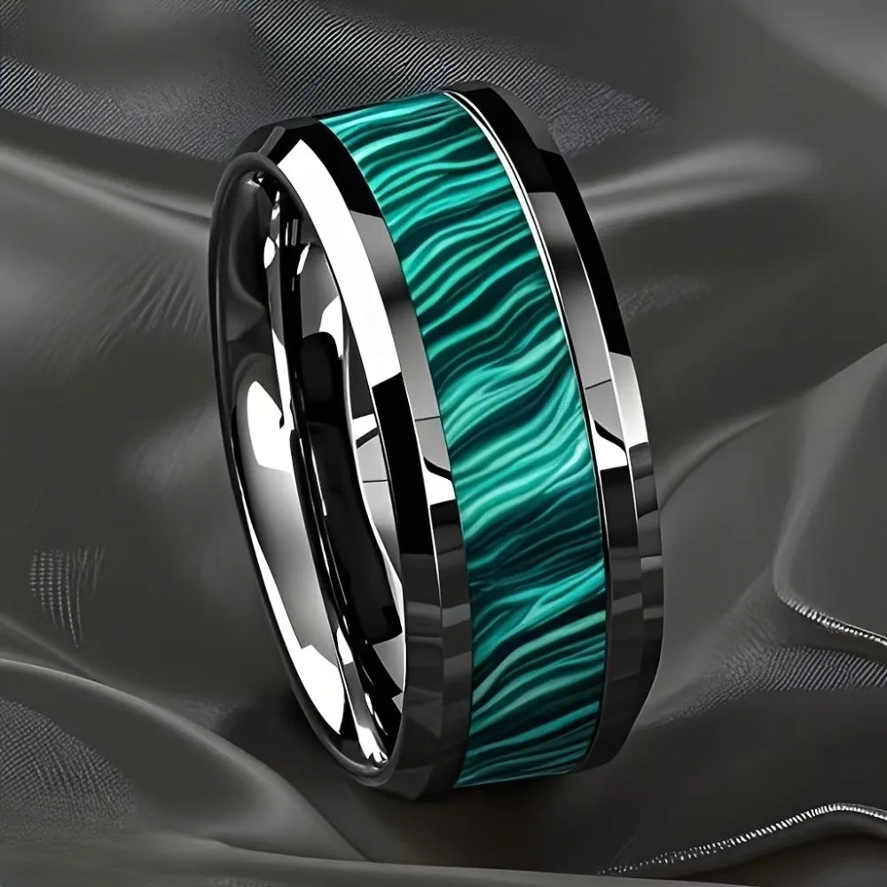 Smart Health Ring: Stainless Steel 8mm Peacock Stone Fitness Tracker Tidesmit