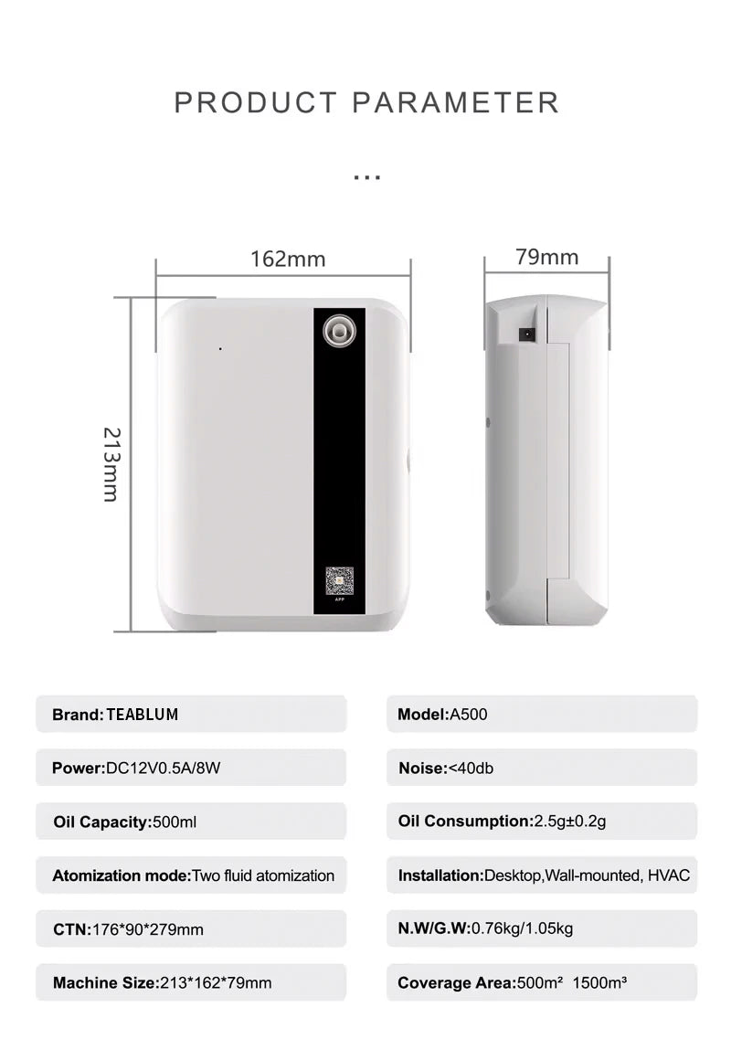 TEABLUM Aroma Diffuser 500ML Bluetooth Essential Oil Diffuser For Home Room Fragrance HVAC Electric Aromatic Oasis Air Freshener