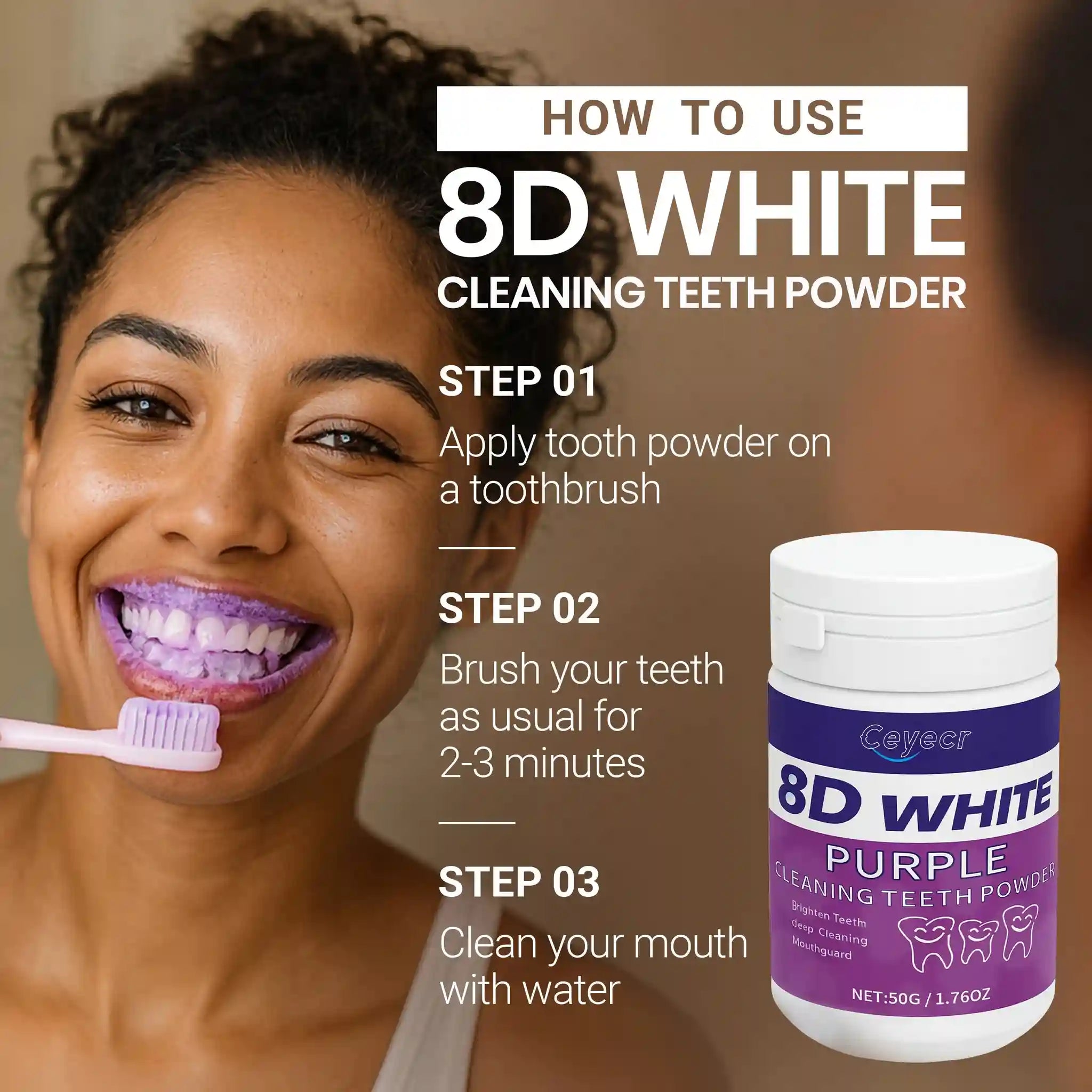 Tidesmit 8D white teeth whitening powder for deep cleaning and fresh breath dental care