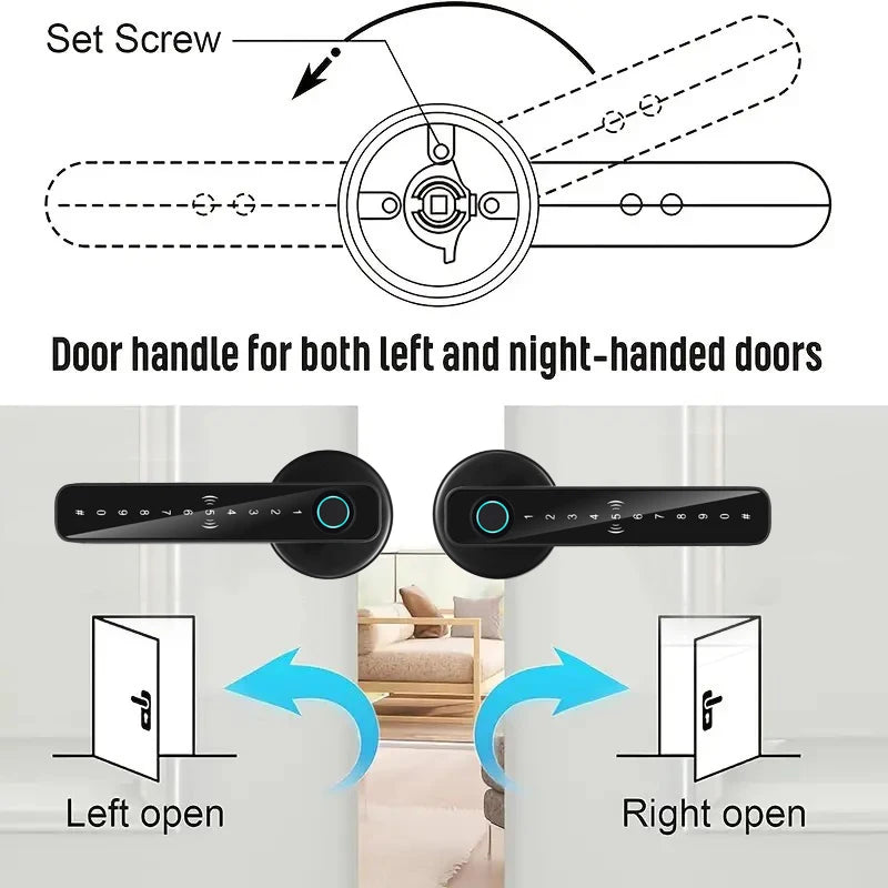 XSDTS Smart Door Lock Electronic Biometric Fingerprint Smart Card Password Key Unlock USB Tuya APP Emergency Charge lock