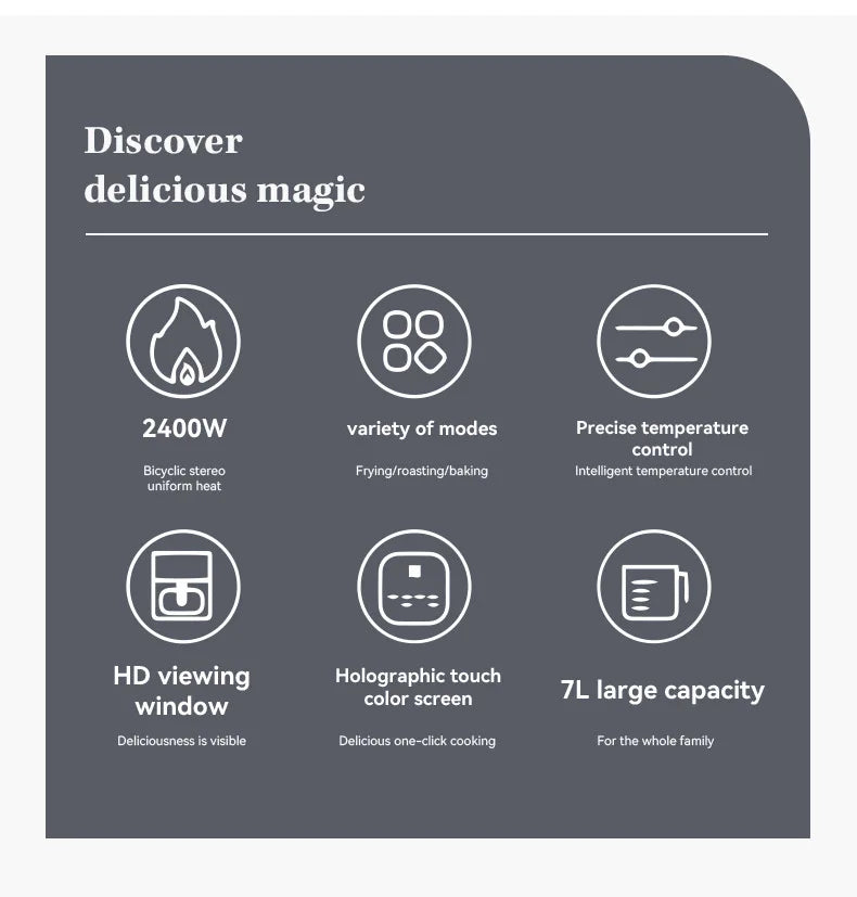 7L Air Fryer Big Capacity Stainless Steel Visible Electric Fryer Household Electric Oven Multi-function