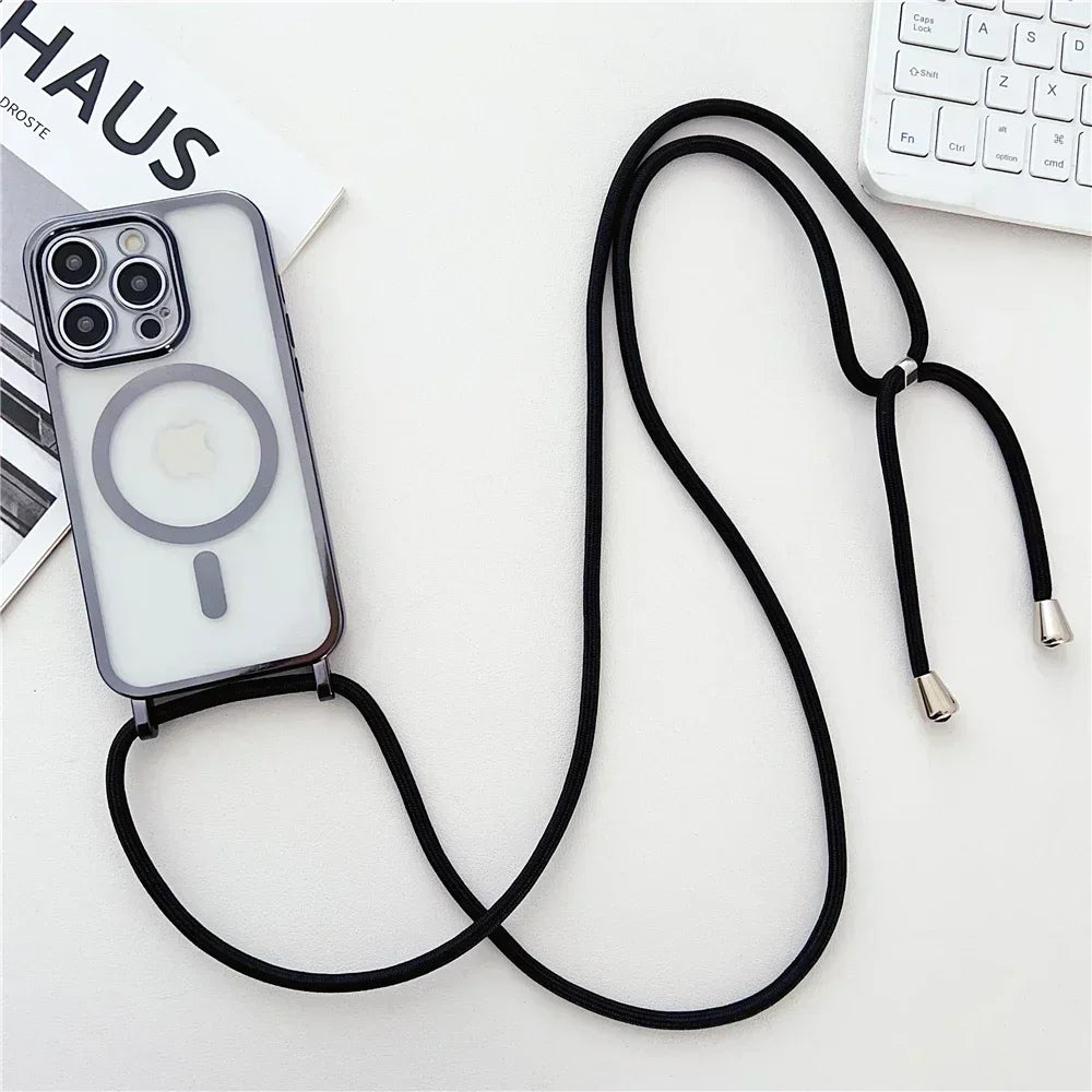 Crossbody Phone Case for iPhone 16 Pro Max with Adjustable Lanyard Black Tidesmit