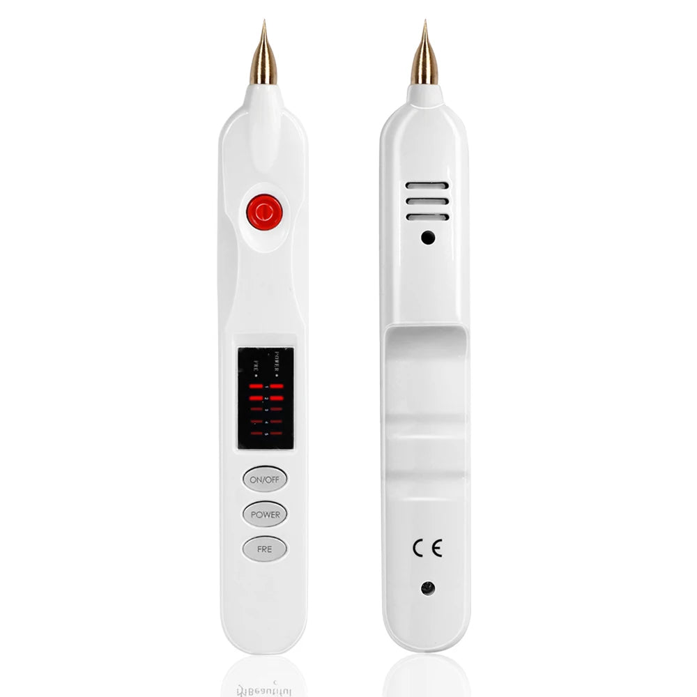 White plasma pen for removing skin tags, moles, freckles, and dark spots with digital LCD display and control buttons.