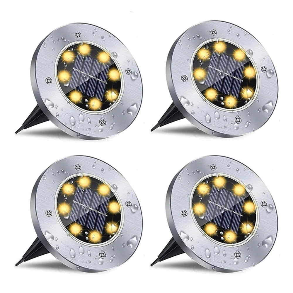 4 PCS 8LED Solar Power Disk Light Outdoor Garden Solar Underground Light Deck Light Spotlight Buried Solar Led Lamp