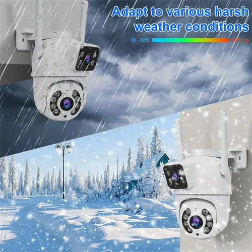 White weatherproof outdoor dual-lens surveillance camera with dual round lenses