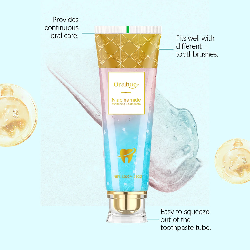 Tidesmit Niacinamide teeth whitening toothpaste for plaque removal, stain repair, and fresh breath.
