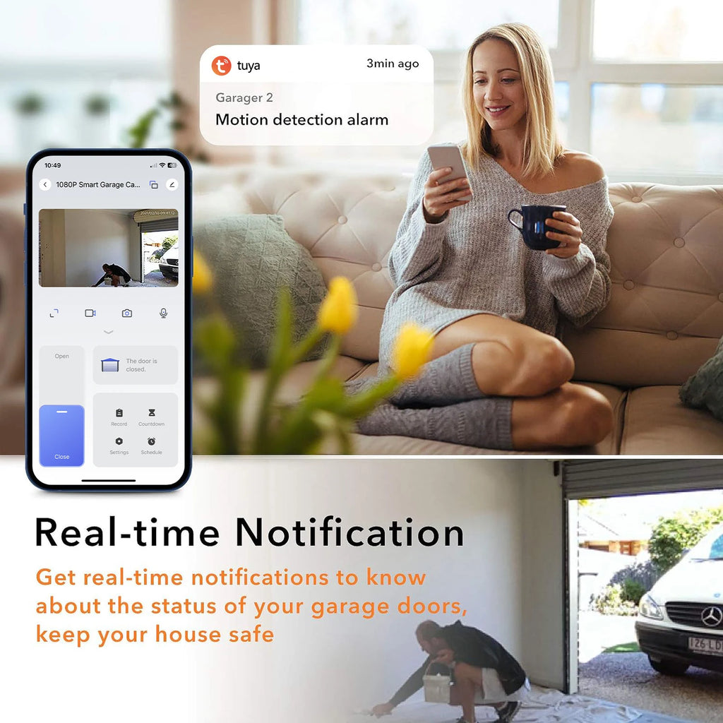 Tuya SmartLife WiFi Garage Door Opener with 3MP Camera Remote Control Two Way Audio Night Vision Recording Alexa Google Support