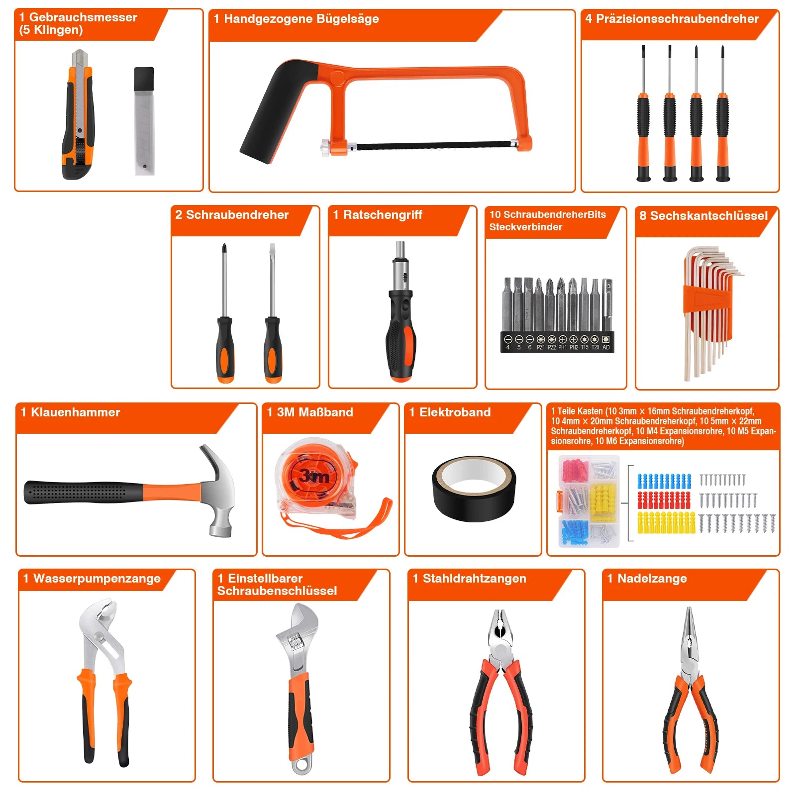Tool Box 102-Piece Professional Tool Set, Filled Tool Box, Complete Tool Box with Tools Screwdriver Set, Universal Household