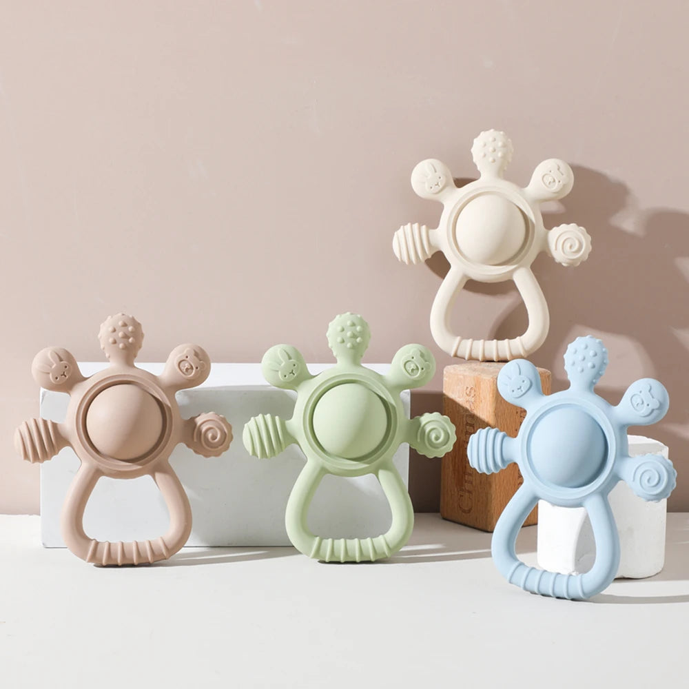 Baby BPA Free Silicone Teether Toy Rattle Silicone Teething for Teeth Newborn Accessories Food Grade Infant Soothing Nusing Toys