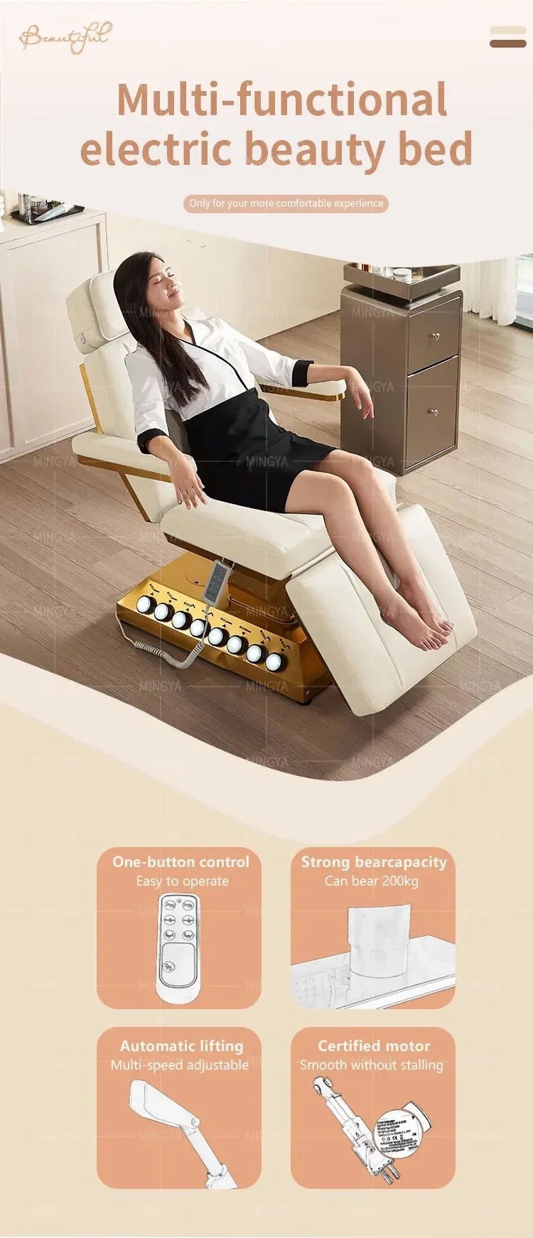 Electric Massage Beauty Bed – Adjustable Facial Chair with Heat Therapy Massage Chairs Tidesmit