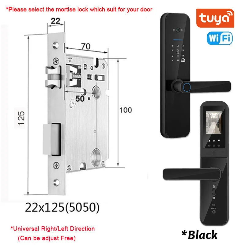 XSDTS New Tuya Wifi Digital Electronic Smart Door Lock With Biometric Camera Fingerprint Smart Card Password Key Unlock