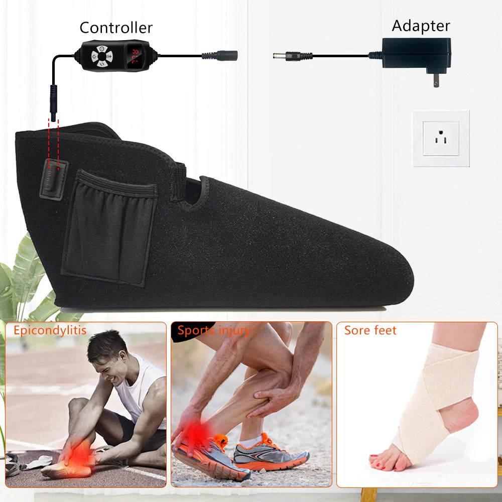 Black red and infrared light therapy shoe wrap with controller for foot, ankle, and joint pain relief.
