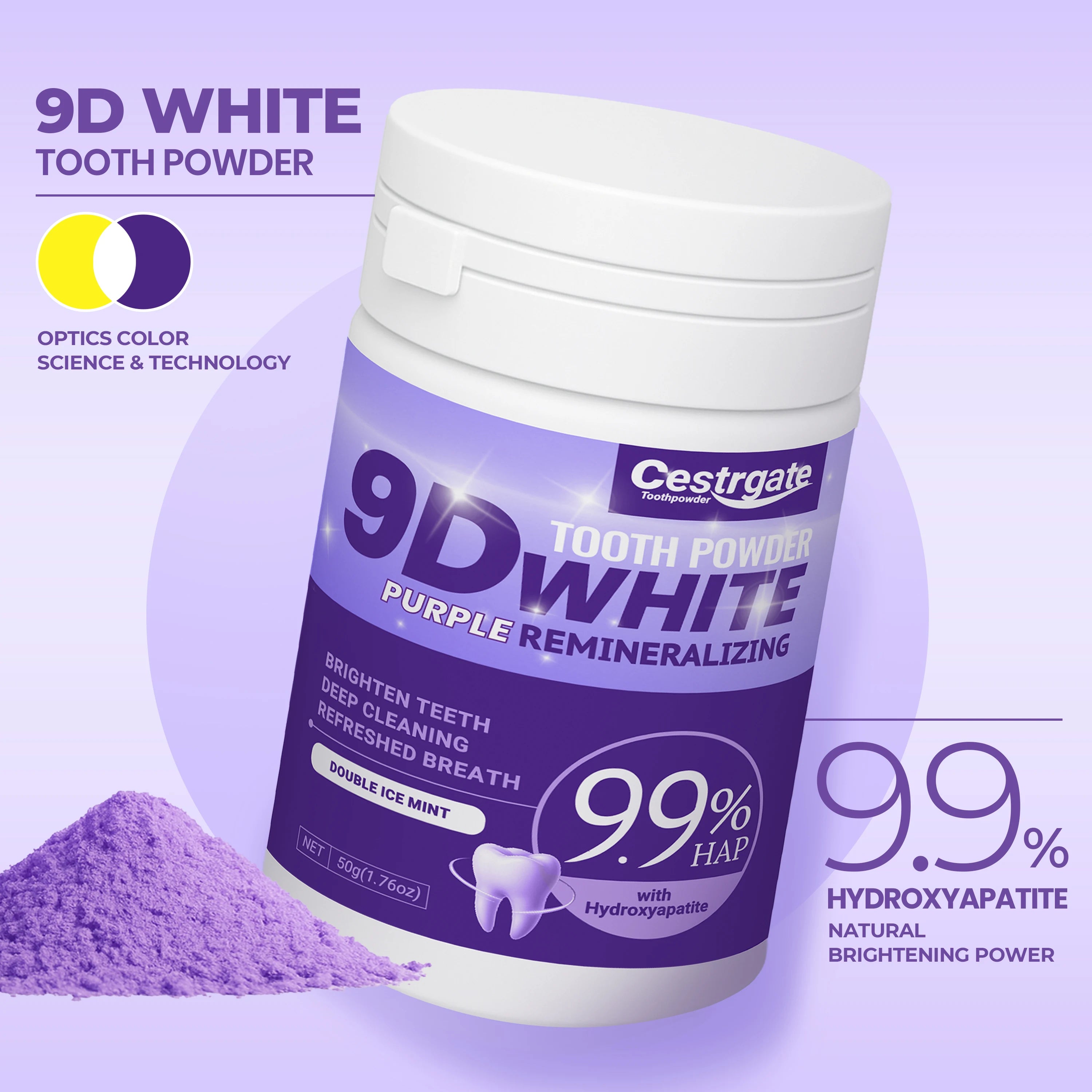 Tidesmit 9.9% purple hydroxyapatite teeth whitening powder for deep cleaning and fresh breath dental care