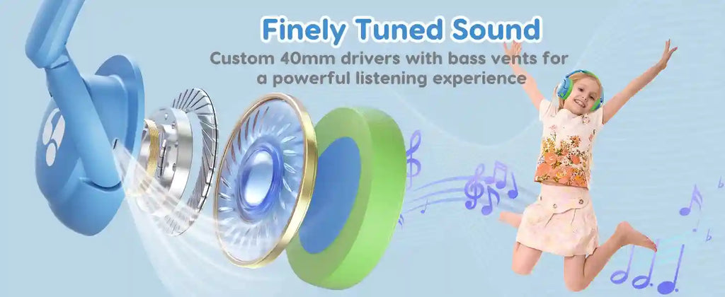 Kids Wireless Headphones - Safe 85dB Audio Over-Ear Design Tidesmit