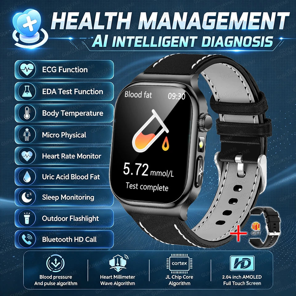 2026 New Hospital Level Health Smart Watch Body Fat ECG Blood oxygen BP Health AMOLED Screen HD Call Sport Smart Watches For Man