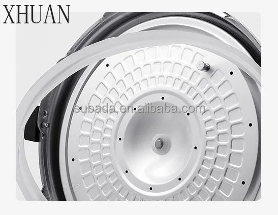 Electric pressure cooker inner pot base with metal grid pattern and central mounting screw