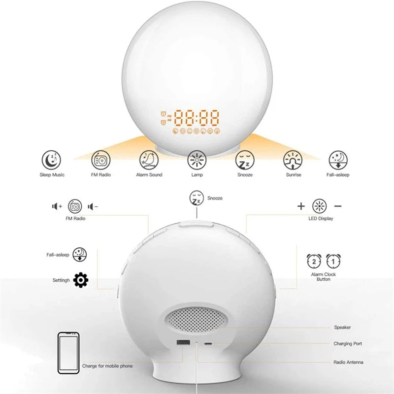 Wake Up Light Alarm Clock with Sunrise Simulation & FM Radio Tidesmit