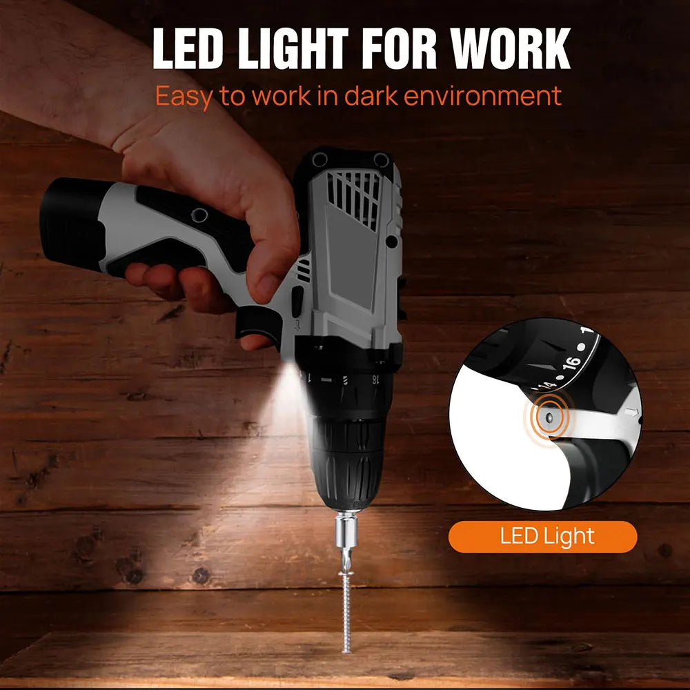 Podofo Cordless Drill Driver Kit with Battery 12V Multi-Function Electric Screwdriver Driver Tool Kit Home Repair DIY Power Tool