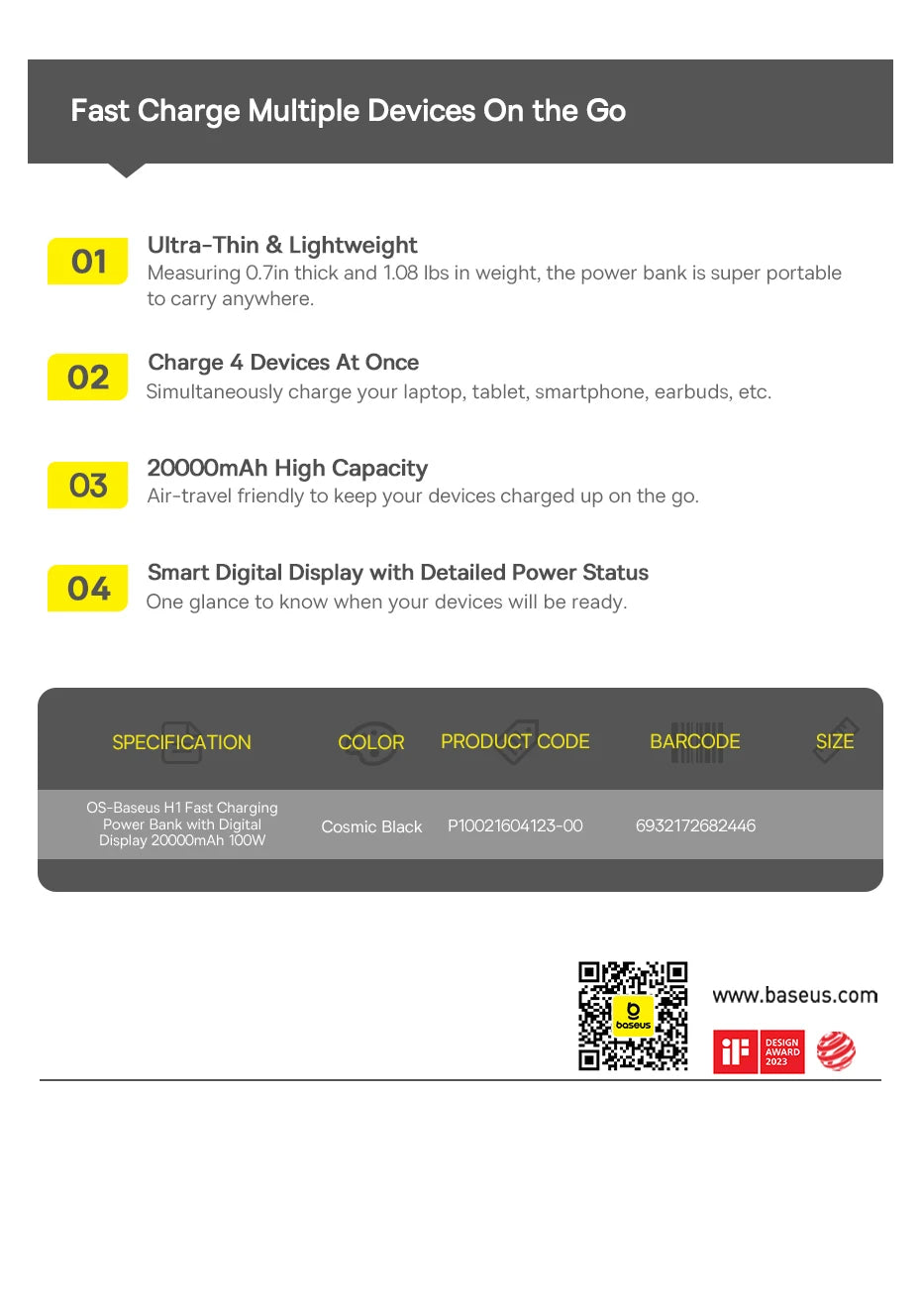 100W Fast Charging Power Bank 20000mAh PD for Laptops by Tidesmit Tidesmit