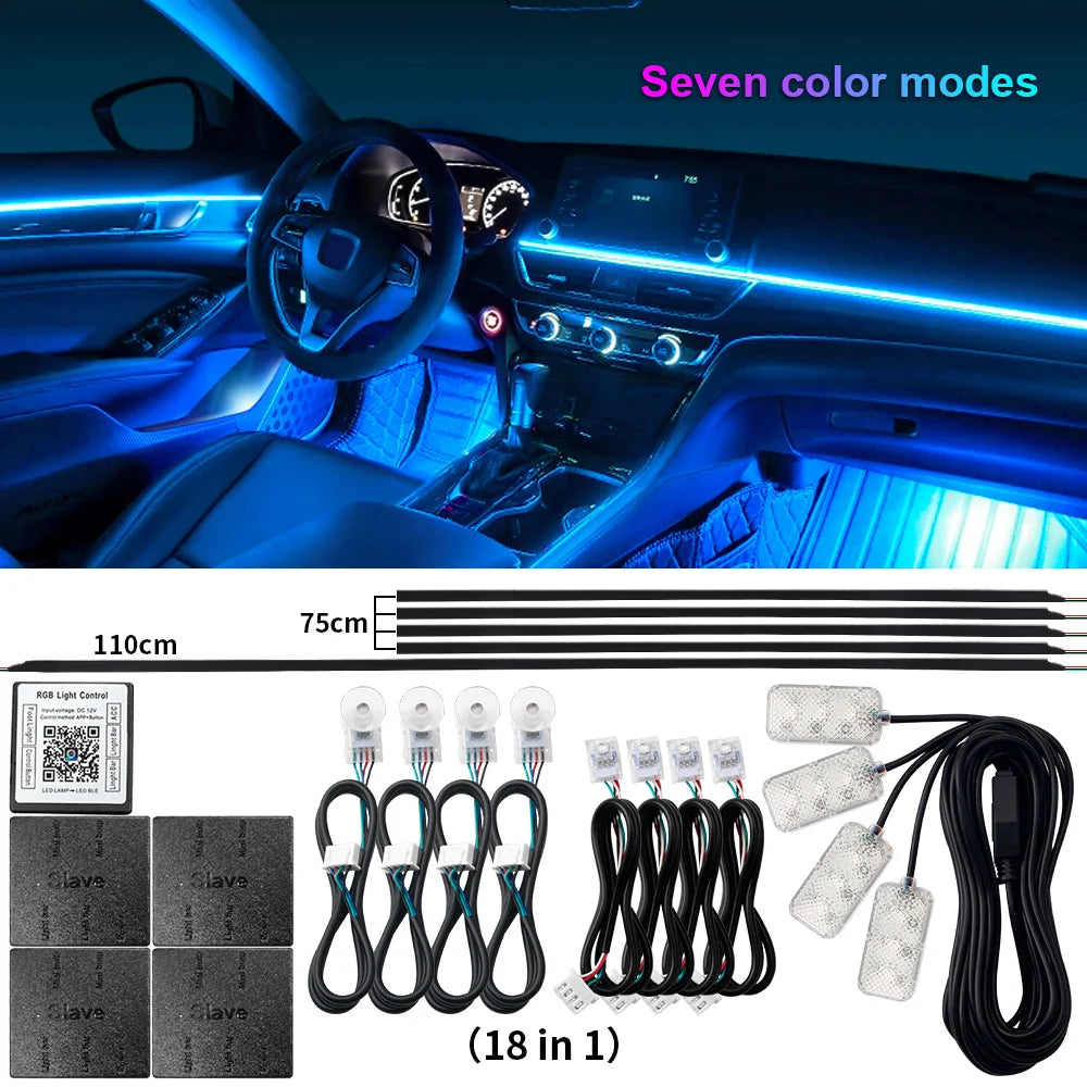 Car Ambient Lighting RGB LED Symphony Atmosphere Lamp by Tidesmit 18 in 1 Not Rainbow Tidesmit