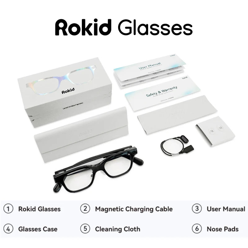 Rokid Smart Glasses: Dual-Eye Augmented Reality & Live Translation - Black black Tidesmit