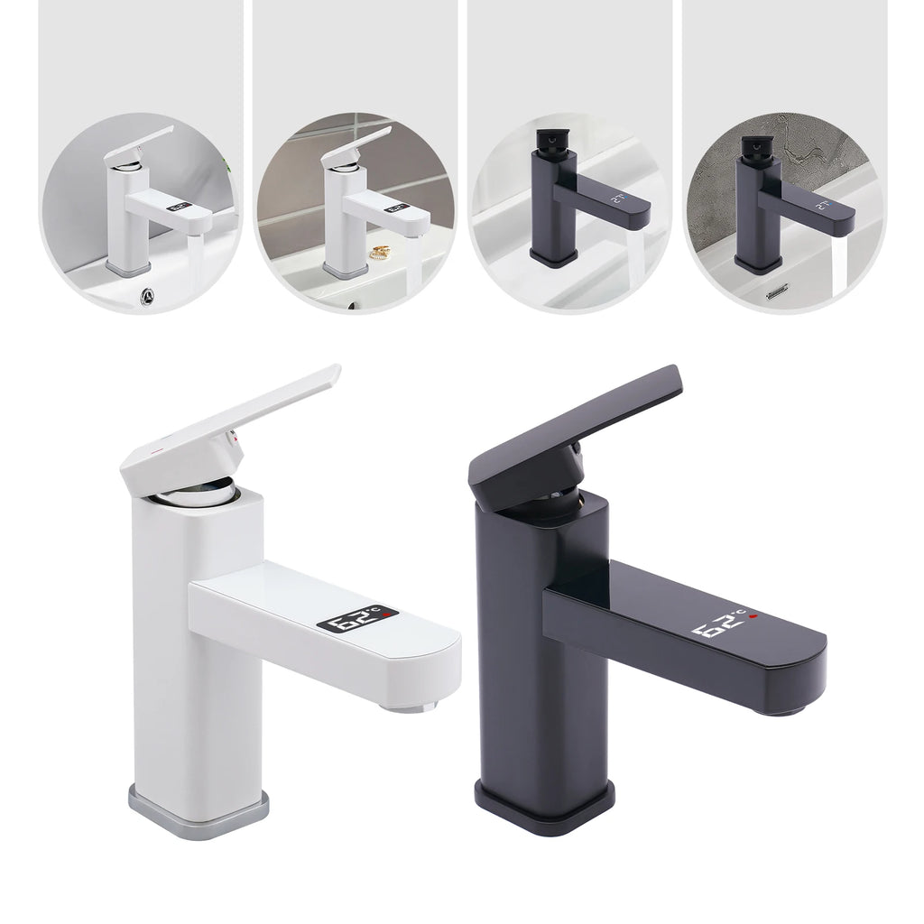 Black/White LED's Smart 0-99°C Temperature Digital Display Faucet 10.5*17.5cm G1/2" Deck Mount Basin Faucet