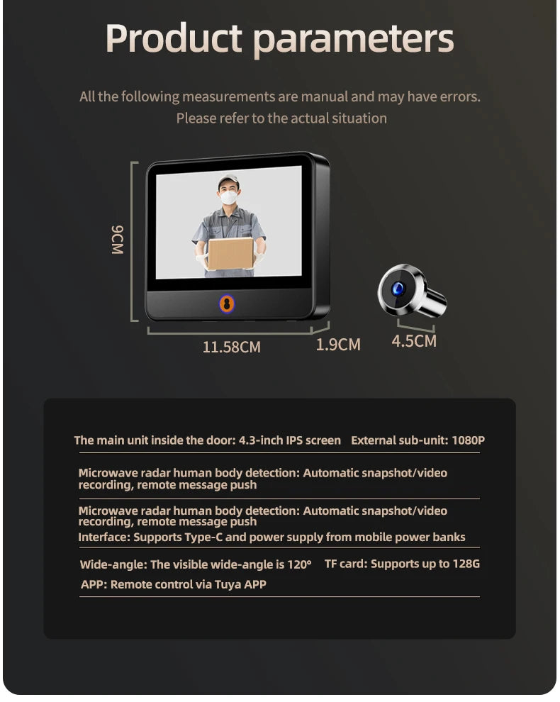 Digital Cat Eye Night Vision Video Doorbell Eye Camera 4.3'' Visual Peephole Camera PIR Surveillance Monitor Viewer Danmini S30