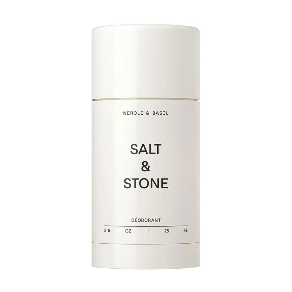 SALT & STONE natural plant-based deodorant stick in Black Rose, Oud, Neroli, and Basil for unisex odor control.