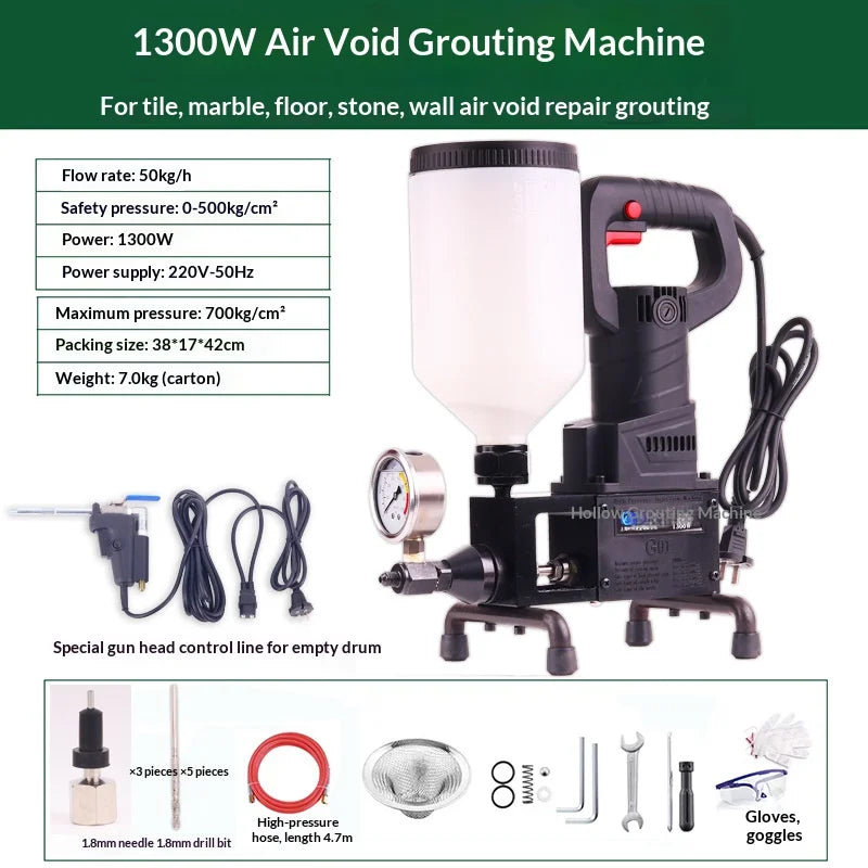 JH Professional 1300W Grouting Machine Kit for Tile Wall Marble Hollow Repair with Alloy Pump And Gun Included