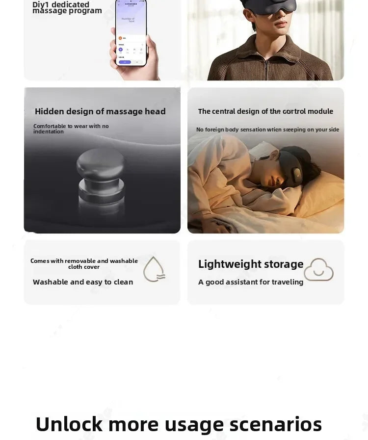 Smart Massage Eye Mask | 3D Heat Therapy & App Control - Black Relaxation Treatment Tidesmit