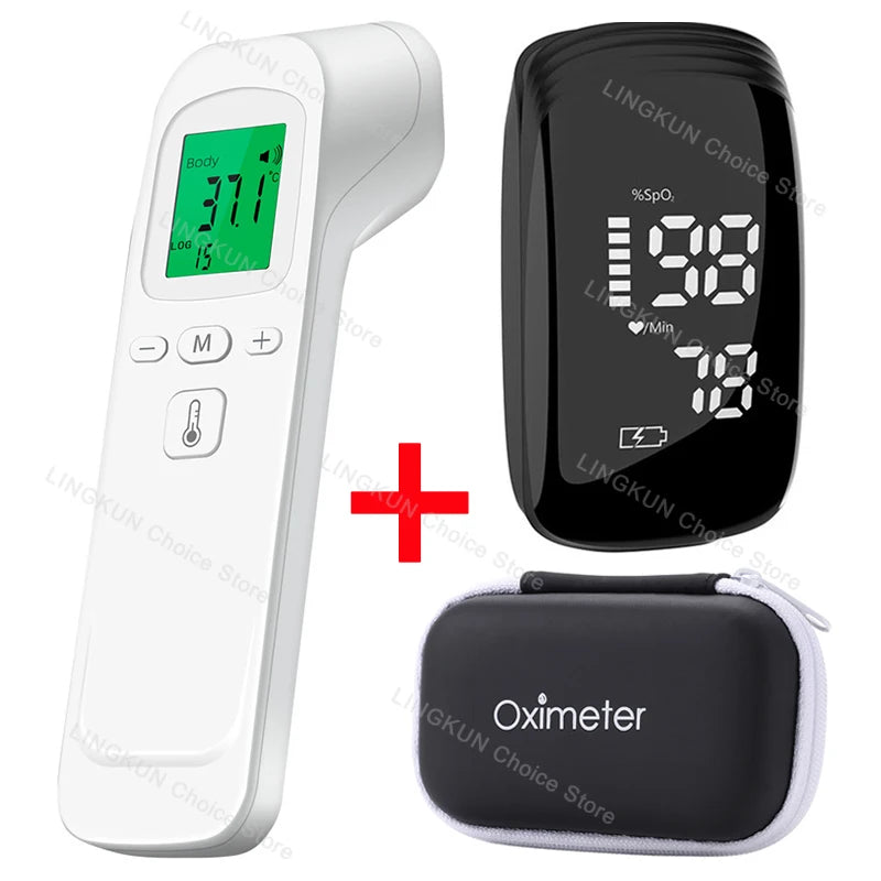 Medcial Forehead Thermometer Fingertip Pulse Oximeter Monitor Blood Oxygen Saturation Meter Pulse Oximeter USB Rechargeale