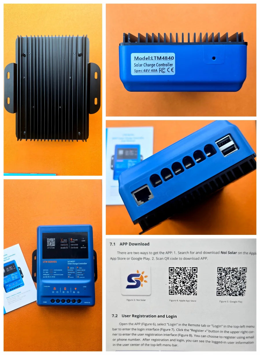 Smart MPPT Solar Charge Controller,30A 40A,12V 24V 36V 48V Auto,APP Remote (WiFi/Bluetooth) RS485,120V PV,LiFePO4 Lead Acid Gel