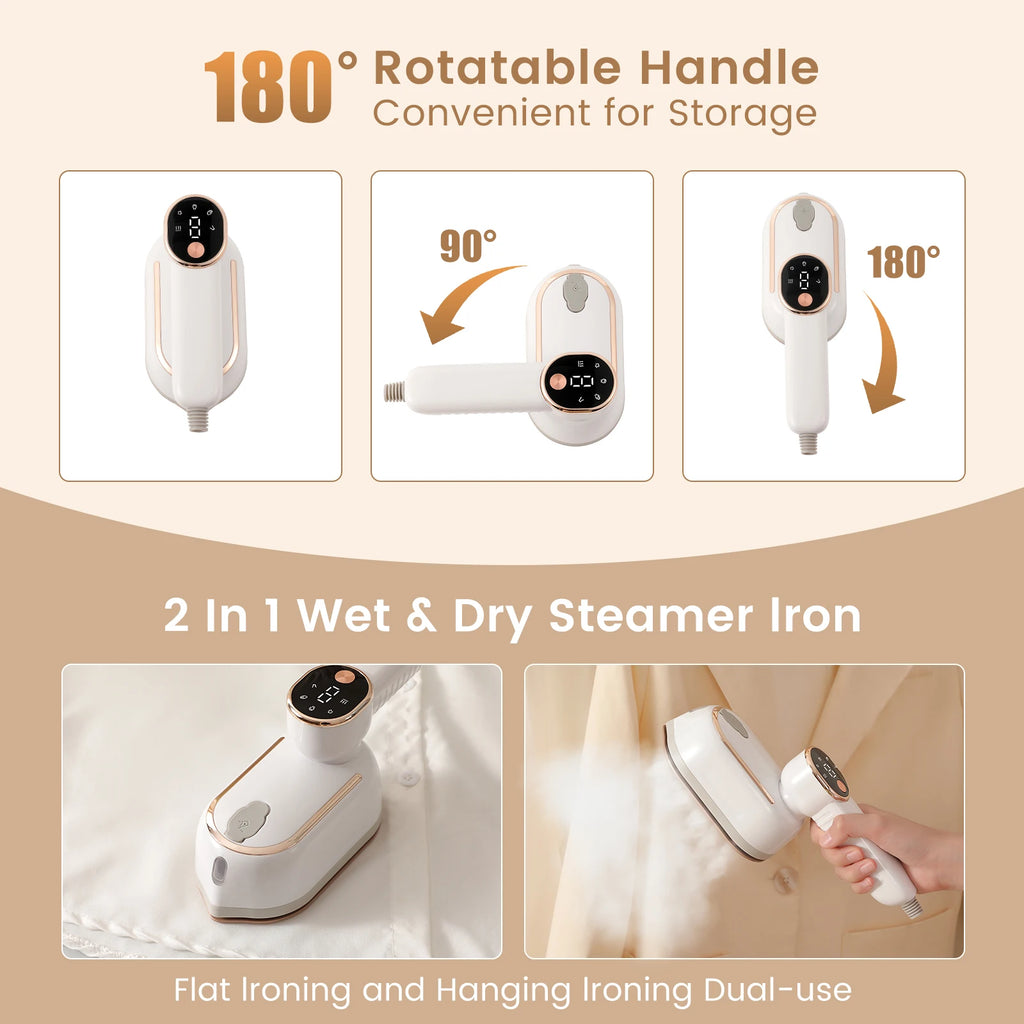 Tidesmit foldable handheld clothes steamer showing compact design and adjustable temperature settings for travel
