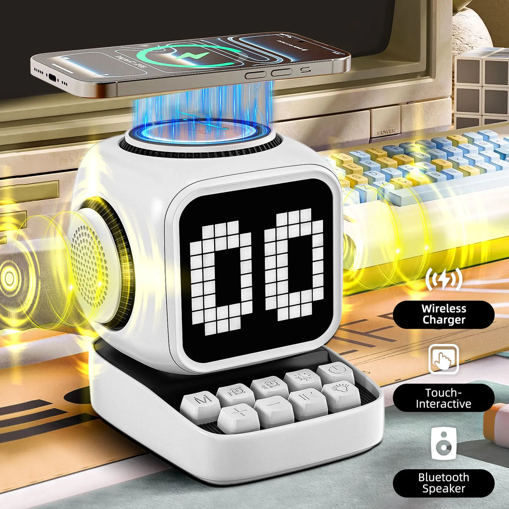 Portable Bluetooth Speaker with 15W Wireless Charger and LED Clock Tidesmit