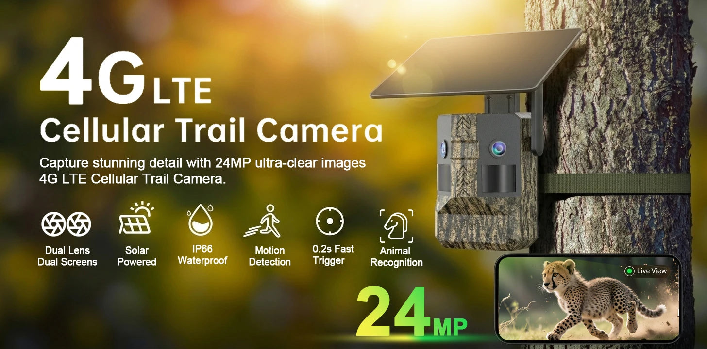 2PCS 4G LTE Cellular Trail Cameras Dual Screen Dual PIR Outdoor Hunting Wildlife Cameras AI Animal Recognition 0.2s Trigger UCON