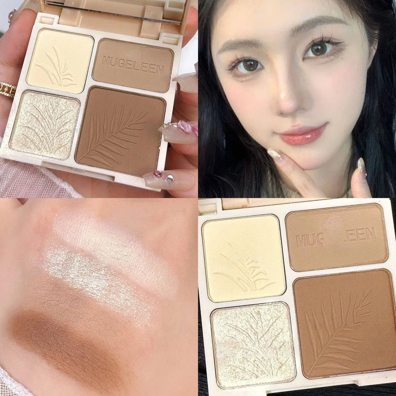 Tidesmit 4-color matte highlighter and contour palette shade swatch for 3D facial sculpting and brightening