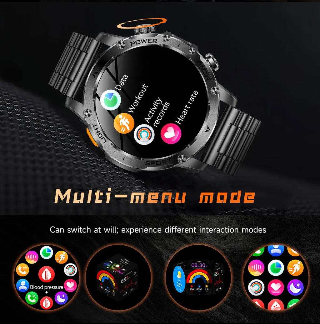 2026 New Military Smart Watch 1000Mah Battery Fitness Tracking 10ATM Waterproof Tactics Sport Flashlight call Bracelet For Men